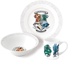 Harry Potter børneservice i keramik - Spisesæt i 3 dele til børn - Hogwarts våbenskjold